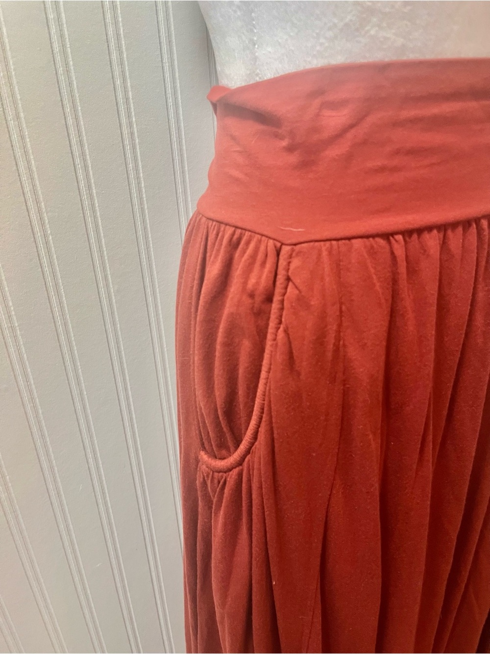Garnet Hill Burnt Orange Maxi Skirt with Wide Waistband. Perfect Fall Skirt - Picture 2 of 8